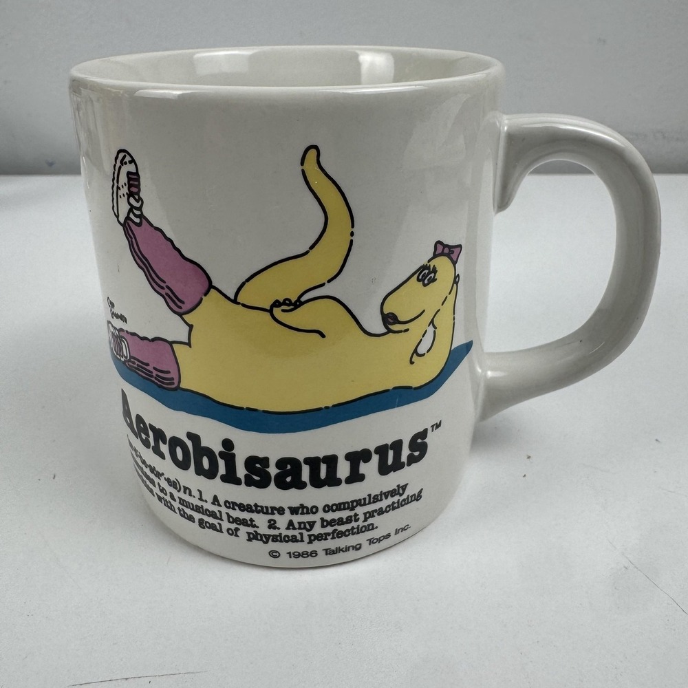 Vtg 1986 Aerobisaurus Talking Tops Mug Workout Dino Coffee Cup